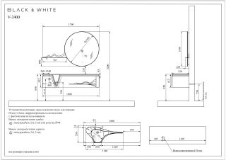 Комплект мебели для ванной Black&White Gravity V-2400 Hettich drawers Corian no-hole mirror LED Anti-fog